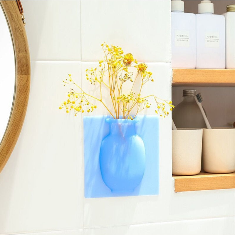 4PCs Sticky Wall-Mounted Vase Set for Decorative Flower Display