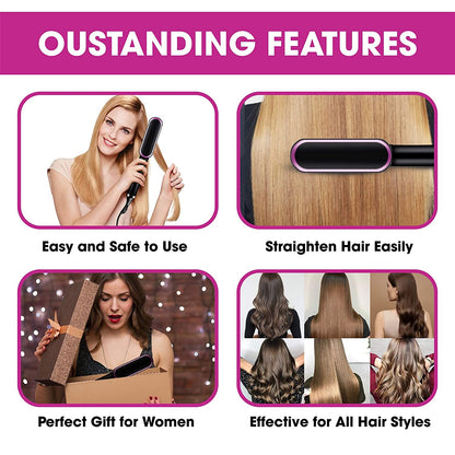 2-in-1 Ionic Straightening Brush with 3 heat levels & anti-scald comb.