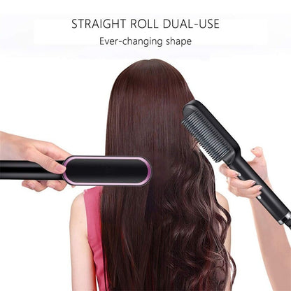 2-in-1 Ionic Straightening Brush with 3 heat levels & anti-scald comb.