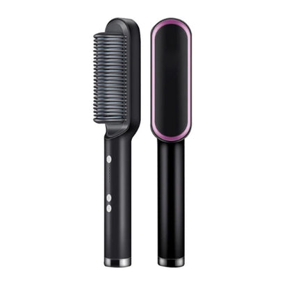 2-in-1 Ionic Straightening Brush with 3 heat levels & anti-scald comb.